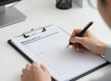 Close-up of a dental professional inspecting a precision dental device.