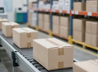 Boxes of dental products ready for shipment.