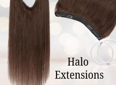 Long, straight chocolate brown halo hair extensions with an invisible wire and clips for volume.