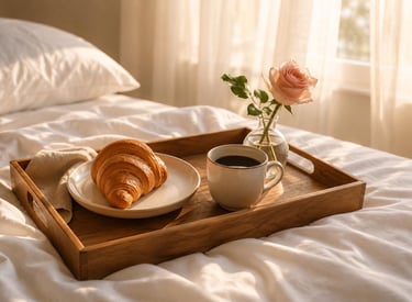 Luxury breakfast tray in bed with croissant full day experience design couples