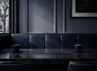 Empty intimate restaurant booth with coffee cups drifting apart reconnection experience Dubai