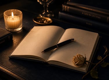 Open notebook with pen and rose bespoke experience planning for couples Dubai
