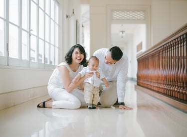 Indoor family photography session at Rumah Luwih Bali in natural window light