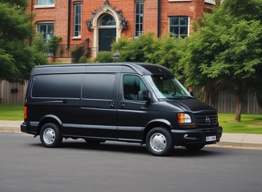 Poppa Dent van parked in a driveway with technician working on a car dent.