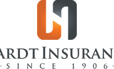 Orange and gray interlocking shapes forming an "H" above "Hardt Insurance Since 1906".