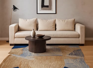 Minimalist modern rug design by Rasida Creation, handmade with care