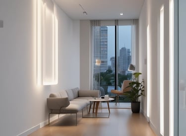 A view of a building through a window