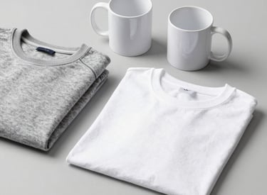 A cozy workshop table with colorful personalized mugs and keychains arranged neatly.