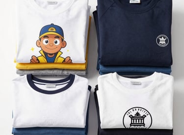 Stack of vibrant custom printed t-shirts folded neatly