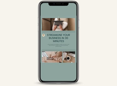 "Cover image of the 'Streamline Your Business in 30 Minutes' eGuide displayed on a smartphone screen