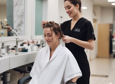 A selection of fashionable wigs showcased on mannequins.