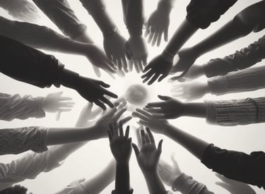 A large group of people gathered outside a mosque, which features distinct green and white Islamic architectural elements. The sky above is partly cloudy, and the scene appears active with various individuals interacting and moving around the entrance.