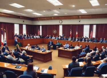 A large white mosque with multiple domes and minarets stands prominently against a partly cloudy sky. In front of the mosque, a diverse group of people are gathered, some wearing traditional attire, and one person is holding a pink umbrella.