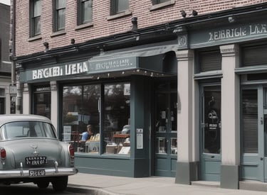 A person wearing a mask, scarf, and casual clothing stands in front of a burger shop named 'Kasap Burger' with bold signage. The shop has wooden outdoor tables and chairs, and a menu board is displayed at the entrance. A scooter is parked nearby, and the area features some street art graffiti on the walls.