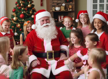 A small Santa Claus figurine with a long white beard and red attire stands out against a warm, blurred background. The lighting creates a cozy and festive atmosphere with soft highlights.