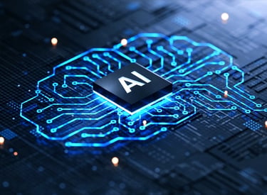 computer motherboard with AI chip and connectors in the shape of a brain.