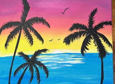 Beachy sunset painting from a paint and sip in Cozumel