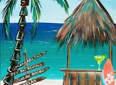 Guests painting Summer Paradise online with Margaritas and Masterpieces