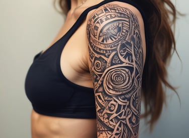 a woman with a tribal tattoo on her arm
