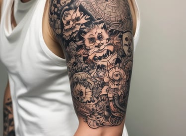 a man with a Japanese tattoo on his arm