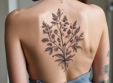 a woman with a natural tattoo on her back