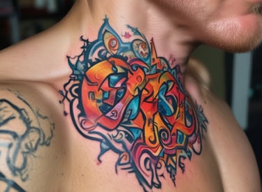 a man with a colorful neo traditional tattoo on his chest