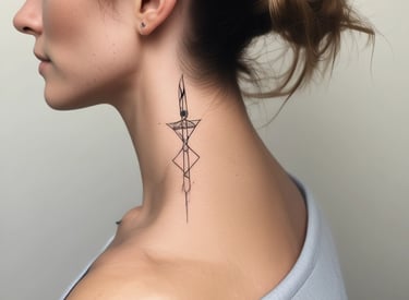 a woman with a minimalism linework tattoo on her neck