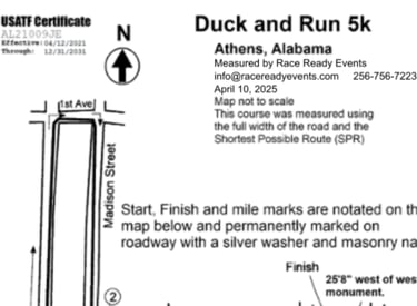 An example of a USATF certified 5K racecourse in Athens Alabama