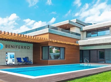a large pool in a modern home