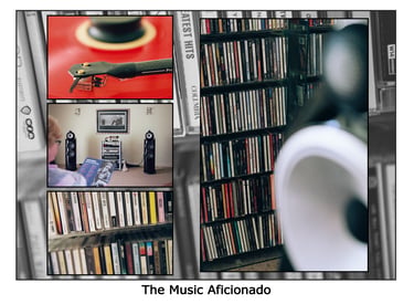 Listening to music, a collection of CD's and vinyl, hifi system and speakers