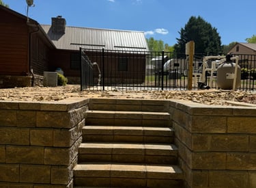 Retaining wall steps installation in Hickory NC built with block for long-term durability