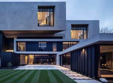 a modern house with a large lawn and a large lawn