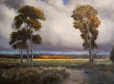 September landscape oil on canvas painting, cloud painting