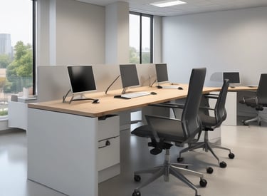 Office workspace with IT equipment and team collaborating in Jaipur.