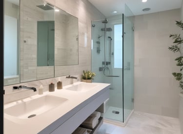 A construction site with a large amount of debris including wood and metal pieces scattered across the ground. A yellow excavator with visible treads is parked amidst the rubble. Surrounding the area are gray tarps and a residential building in the background.