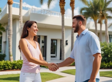 A partially constructed two-story house with a garage door frame is visible. The exterior features a combination of gray brick and unfinished walls covered with Tyvek wrap. To the side, there's construction machinery and building materials scattered on the ground.
