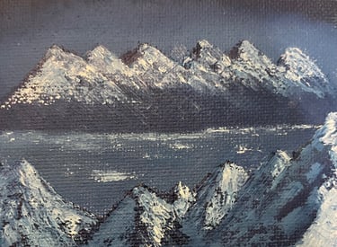 cold blue mountain painting