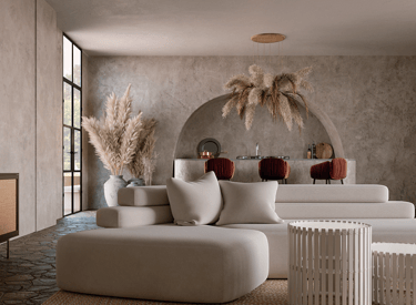 a living room with a couch and a table