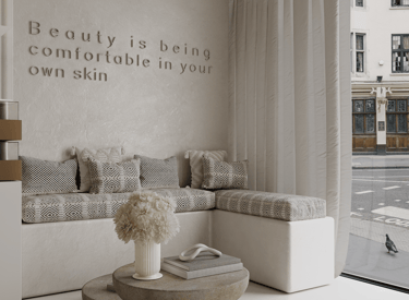 sala espera beauty salon en tonos neutros