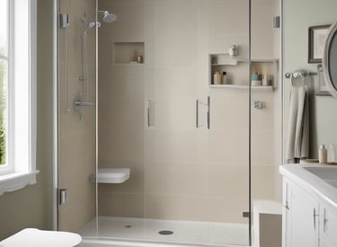 A bathroom corner displaying a shower head attached to the wall above a white bathtub. The upper corner of the wall appears to have mold or mildew growth, indicated by dark, discolored areas near the shower.