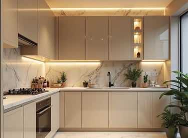 L shaped lacquer kitchen cabinets