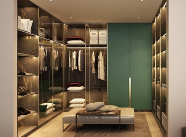 glass walk- in wardrobe