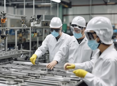 Two white mechanical components are positioned on a plain light gray background. The component on the left has a cylindrical shape with multiple threaded holes and a few visible screws, suggesting a part of a larger assembly or system. The component on the right is circular and flat with a central hollow area, possibly a spool or housing for internal mechanisms.