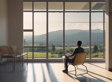 A caregiver is feeding a young child with a spoon while sitting outdoors. The child is wearing a blue and brown shirt with red pants and looks contemplative. Another child is nearby wearing a striped shirt, observing the scene. The setting appears to be an informal outdoor space with dirt and concrete steps.