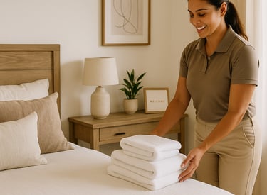 Airbnb turnover cleaning by Dust Be Gone preparing vacation rental bedroom in Scottsdale