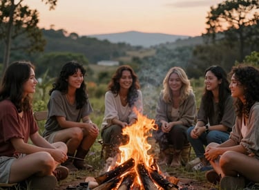 A person is standing triumphantly at the peak of a jagged rock formation, surrounded by a vast mountainous landscape. The sky is clear with some wispy clouds stretching across it. The lush green valleys and rugged mountains provide a dramatic backdrop.