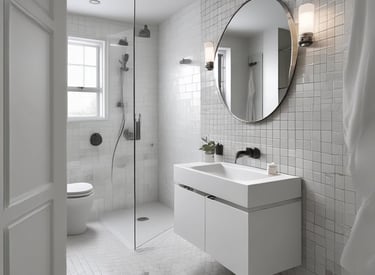 Salle de bain refaite par JS services douche à l'italienne et vasque blanche