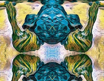 a digital art work of a digital painting of a woman in a blue dress