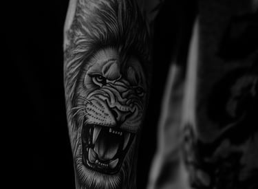 Realistic Lion Arm Tattoo Black & Grey