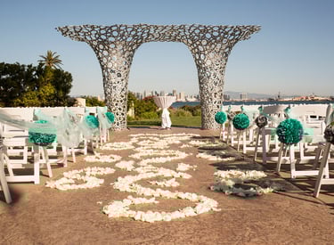  wedding arbor at Tom Ham's Lighthouse overlooking San Diego Harbor and skyline